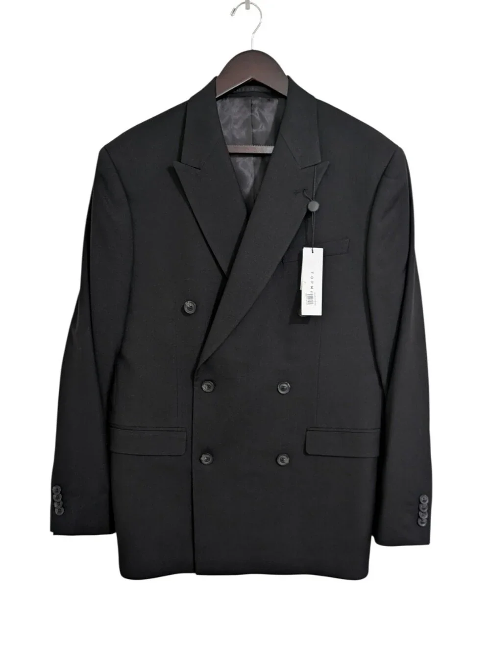 Topman Mens Black Double Breasted Blazer Jacket NWT Size 40R Peak Lapel